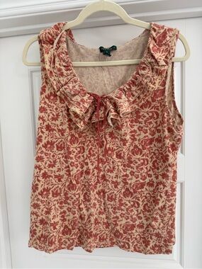 Ralph Lauren Red Floral Ruffle-Neck Sleeveless Camisole